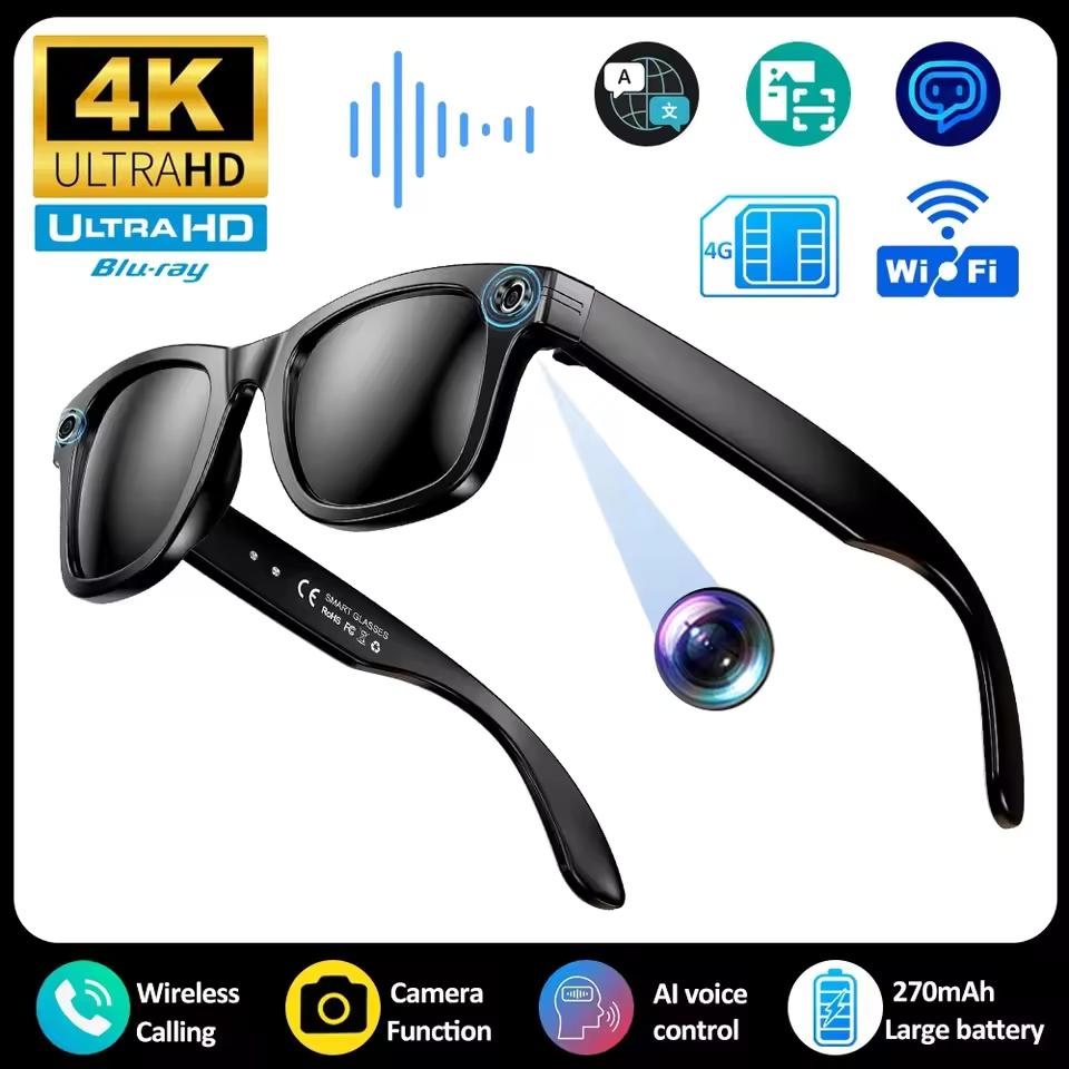 Neues Upgrade Intelligente Brille mit Kamera Videoaufnahme KI Fotoerkennung Bluetooth Anruf KI Übersetzung Sprach Sonnenbrille für Männer Frauen UV Schutz