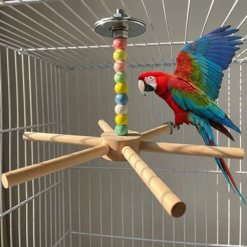 Large Size Rotating Bird Perch Toy Wood Hanging Bird Stand for Parrots Lovebirds