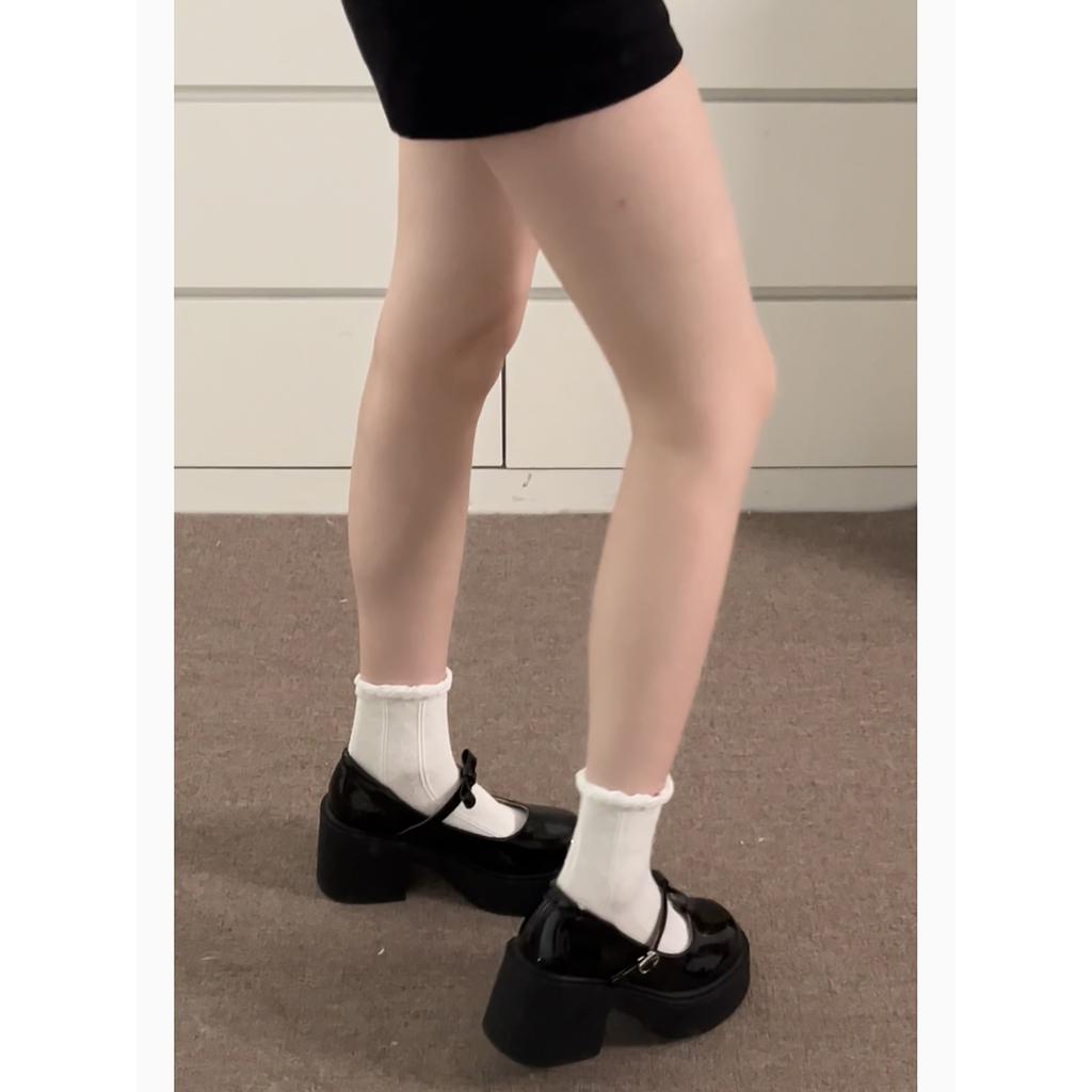 Black French with skirt thick heel high heels women's autumn and winter small man heightening Mary Jane small leather shoes