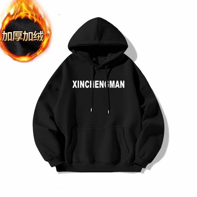 Ретро-свитер в стиле Гонконга, мужской свитер с капюшоном на весну и осень, американский тяжелый уличный стиль, модный бренд, мешковатое пальто M чёрный