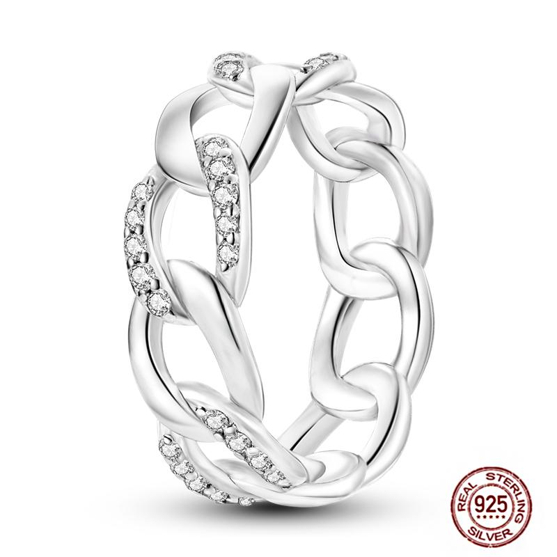 Shine Women koppar Fingerringar 925 Sterling Hjärta Krona Glöd Eldfluga Stjärna Sol Tusensköna Stapelbar Originalring Årsdag Zirkon