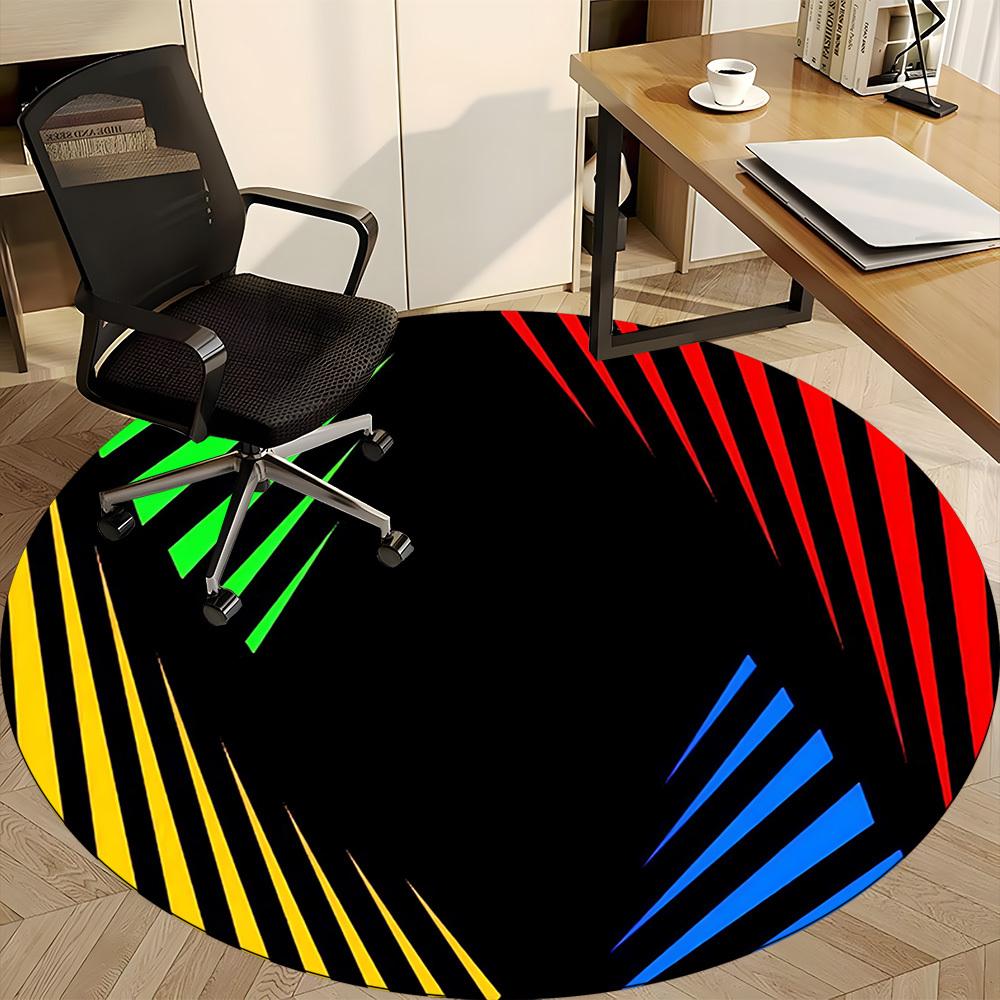1pc Colorful Stripes Carpet, Round Non Slip Durable Large Size Office Carpet, Suitable for Office