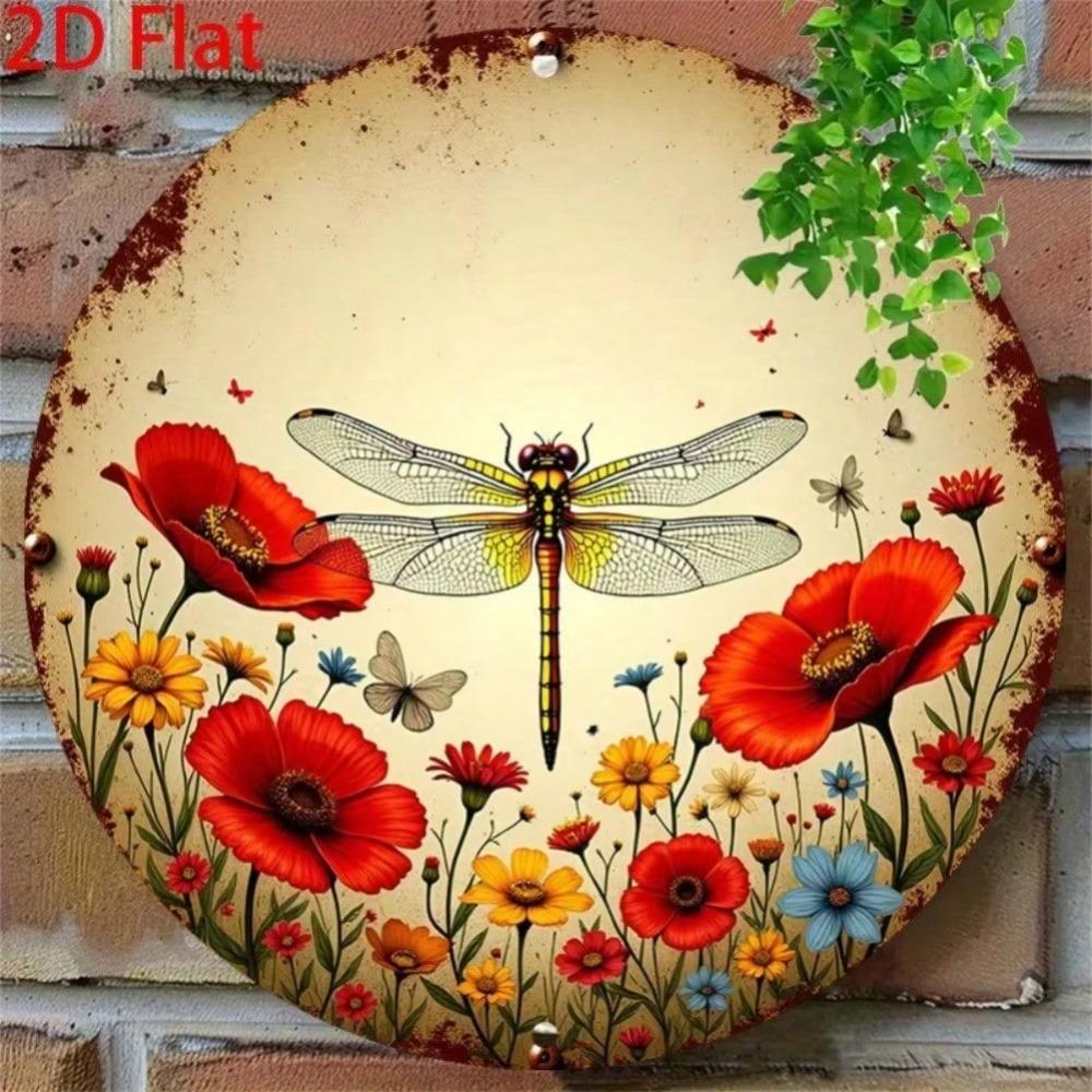 Vintage Floral Dragonfly Retro Metal Tin Sign Wall Decor