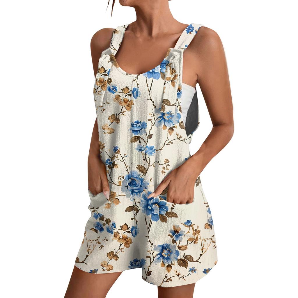 Women's Fashion Floral Print Jumpsuit Casual Jumpsuit Shorts