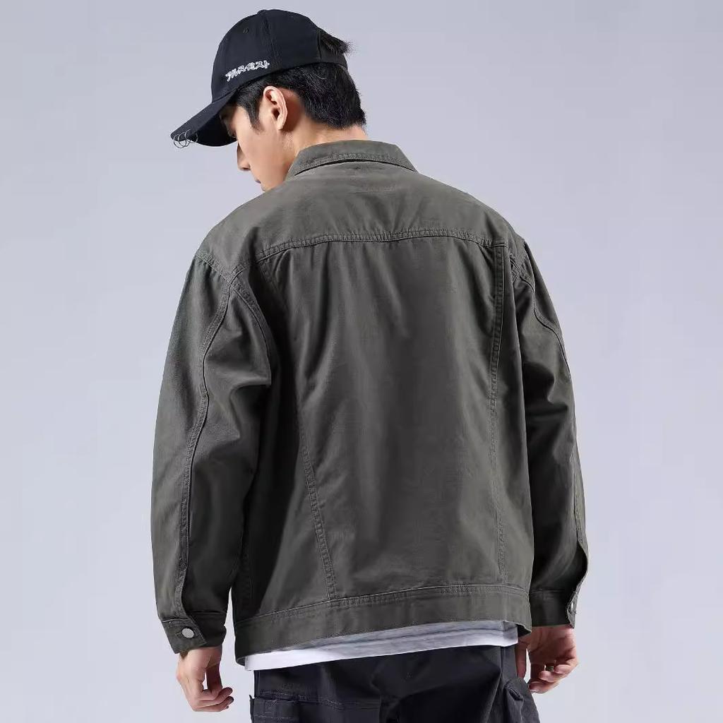 Fleece Thickened Casual Tooling Jacket Men'S Loose Trendy Brand Pure Cotton Large Size Khaki Jacket Trend