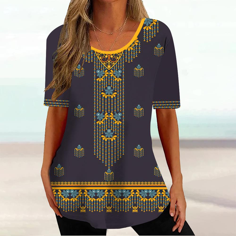 Africké etnické dámské tričko Tribal Tribal Krátký rukáv Dámský Klasický svetr Léto s výstřihem do O Volné Streetwear Denní oblečení