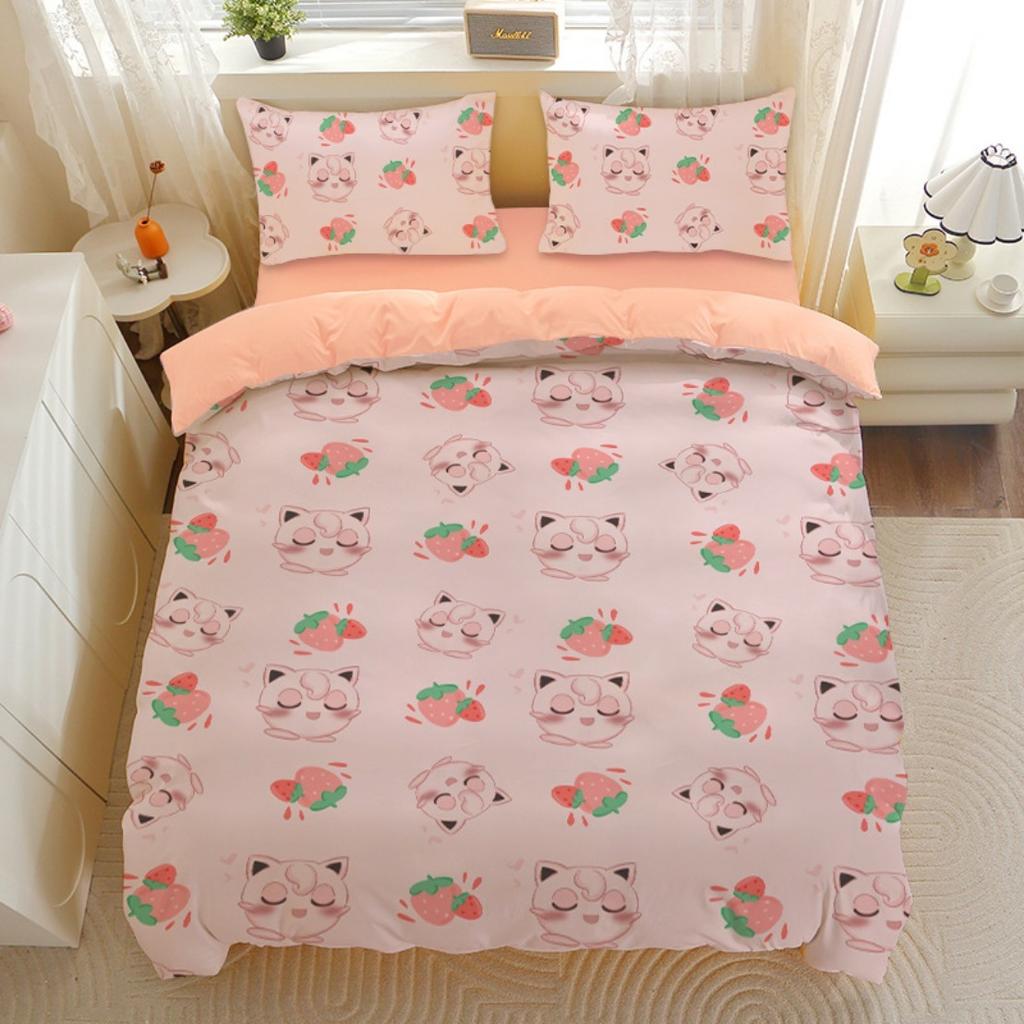 Anime Gengar P-Pokemon Steppdecke Bettbezug Kissenbezug 3D Gedruckt Pikachu Bettwäsche Set Kinder Bettbezug Mädchen Jungen Urlaubsgeschenke