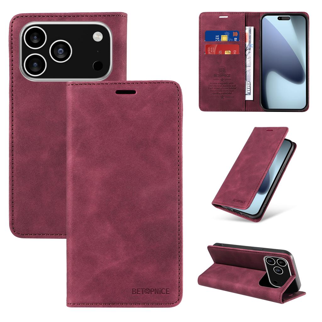 For iPhone 17 Pro Case BETOPNICE Magnetic Closure RFID Blocking Wallet Stand Leather Phone Cover