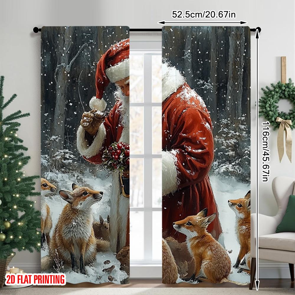 2 Stück 2D Flachdruck Weihnachtsfenstervorhänge Weihnachtstiere Vielseitiger Stoff ohne Strom Festliche Vorhänge Verwendung für