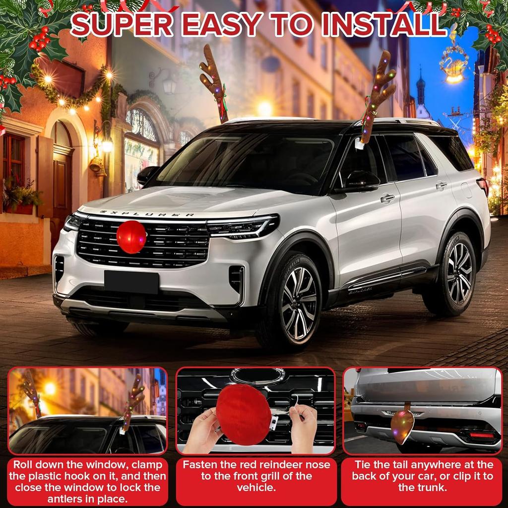 Charming Christmas Car Decoration, Festive Reindeer Kit, LED Reindeer Christmas Decoration For Car, Nice Gift For Families & Friends, Suitable For