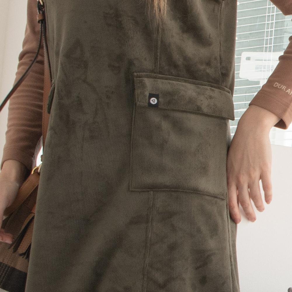 DURAN Corduroy Cargo V-Neck Fleece-Lined Dress Dtf3W-5107 2 Colors