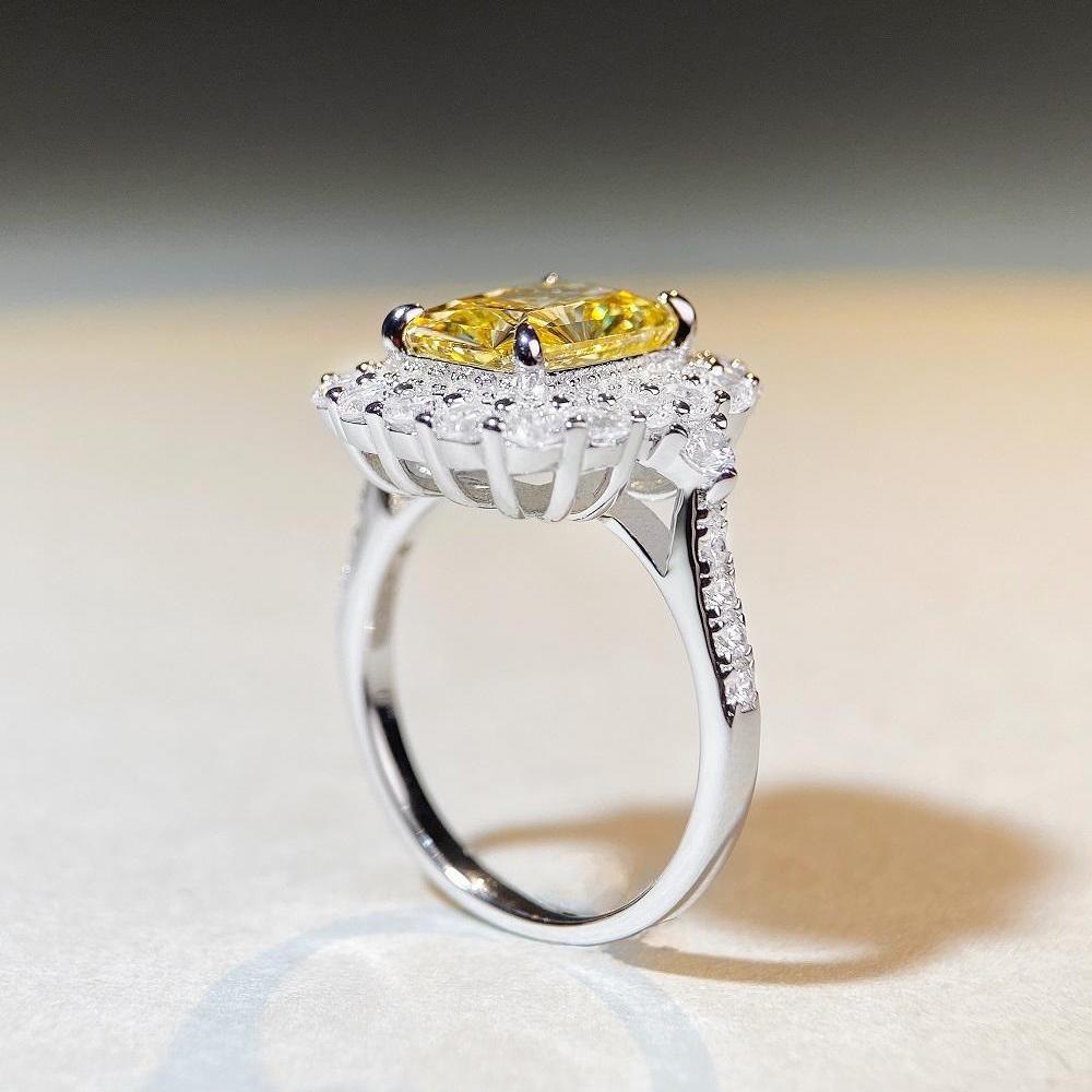 S925 Sterling Silver Radiant Cut Yellow Diamond Ring for Women – High-End Square Design, Cross-Border Bestseller