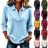 Damen Casual Knopfleiste Dreiviertelarm Bunte Bluse mit Reverskragen