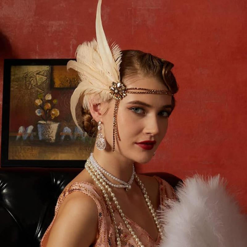 1920er Jahre Party Strasssteine Perlen Haarband Schmuck-Set Vintage Kopfschmuck Ohrringe Halskette Armband Handschuhe Für Damen Bankett Geschenk