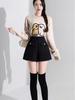 High-Waisted Black Sequin Woolen Shorts for Women - Winter 2026 A-Line Slimming Style, Perfect with Boots and Outerwear