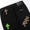 9922 CHROME HEARTS Men's and Women's American Style Trendy Jeans with Fabric Patches, Casual and Fashionable High Street Pants