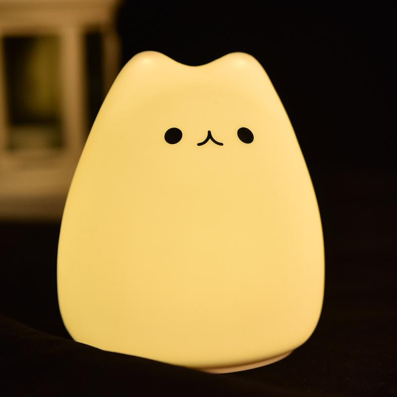 Mini Cute Cartoon Cat Shaped Pat Light Lamp Soft Silicone Nightlight for Kids Room Decor