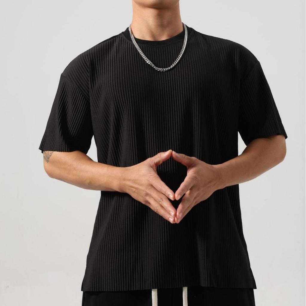 Men's Plus Size Striped V-Neck Crew Neck Short Sleeve Casual Outdoor Fitness T-Shirt