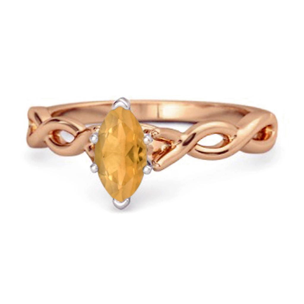 Citrin Markise Ring - 925 Sterlingsilber Roségold Vermeil