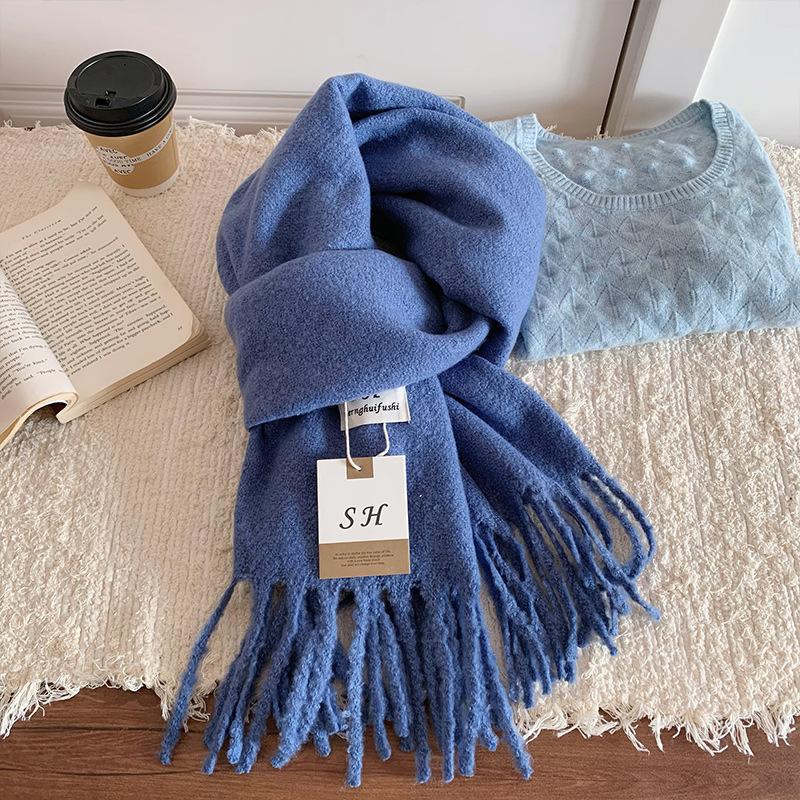 Atmosphere Solid Color Scarf Women's Winter High Sense Versatile Fashion Korean Thickened Imitation Cashmere Scarf To Keep Warm