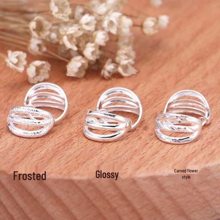 Sterling Silver Yi Ethnic Style Earrings: Polished, Sandblasted, Carved Thai Design Polished Finish 1.3g
