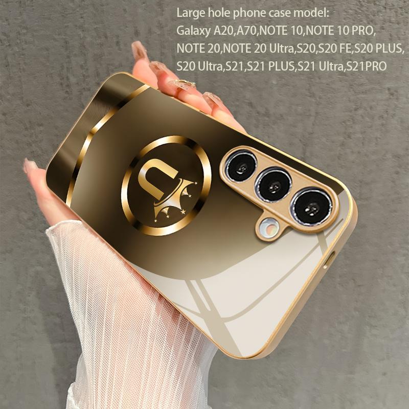 Gold Crown U Logo 2D Phone Case for Samsung S26 S25 S24 S23 S22 S21 S20 A56 A36 A16 - Golden Glass Protective Cover
