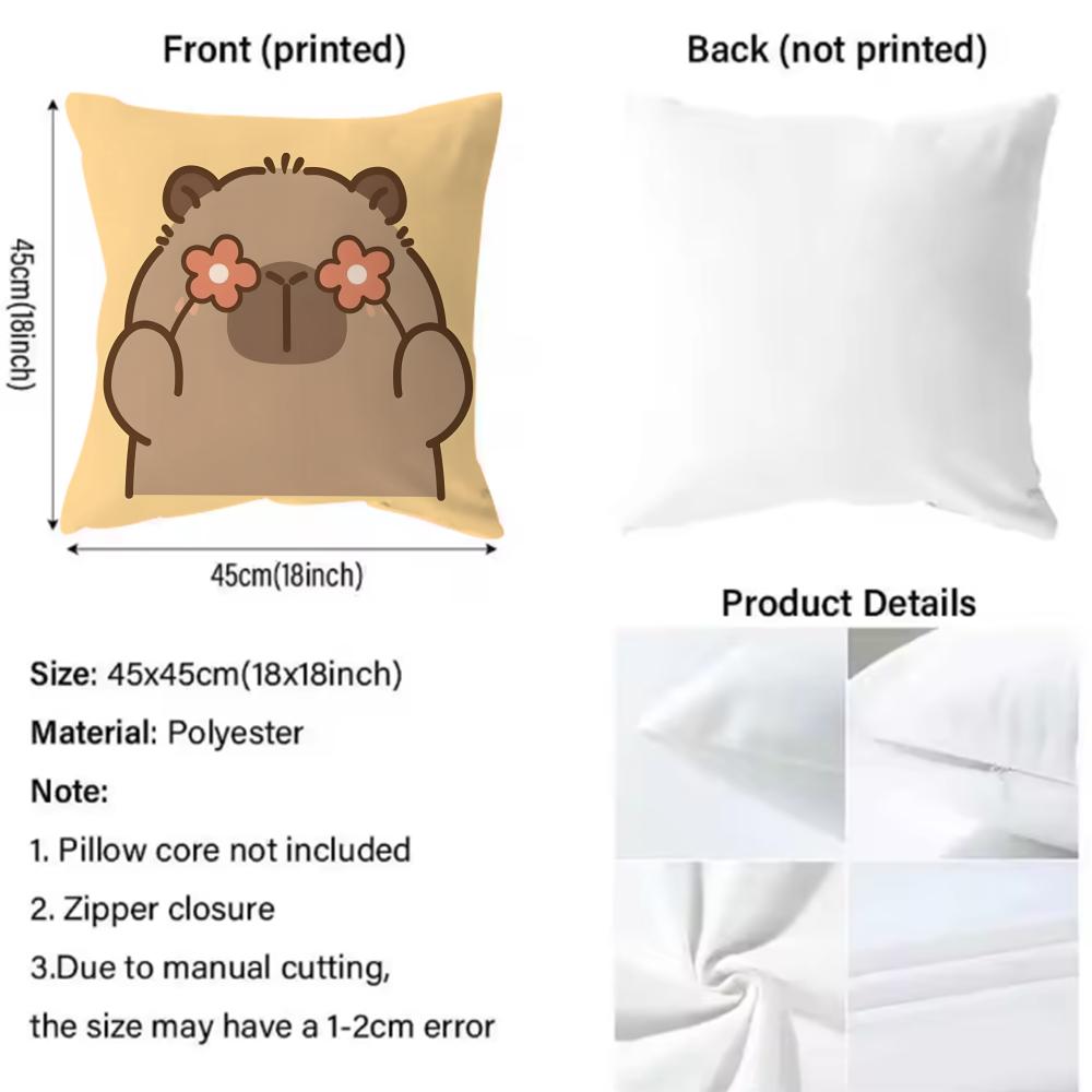 Hot Capybara Cushion Cover Soft Washable Pillow Case Multi-Scene For Couch Bed Travel Office Use