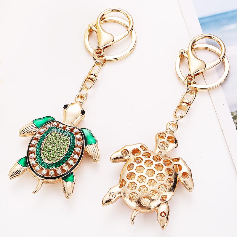 Creatieve Strass Schildpad Sleutelhanger: Schattige Cartoon Schildpad Tasbedel, Glanzende Metalen Hanger