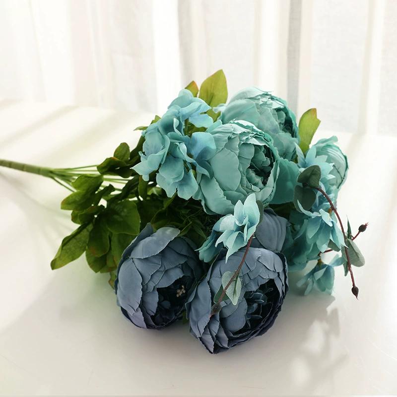 Faux Peony Bouquet 13 Heads Flowers Bud Vintage Artificial Peony 47cm Silk Flowers for Wedding Home Decoration,1pc