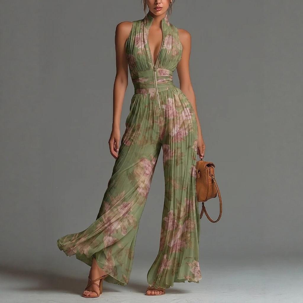 New French Elegant Jumpsuit Comfortable Sleeveless Sexy Waist Wide Leg Jumpsuit