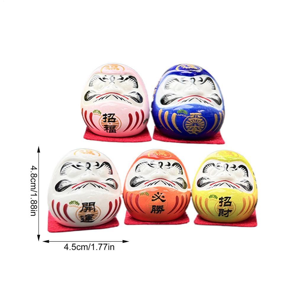 5pcs Ceramic Daruma Doll Statue Crafts Lucky Charm Fortune Ornament Landscape Home Desk Decor Miniature Gifts Accessories