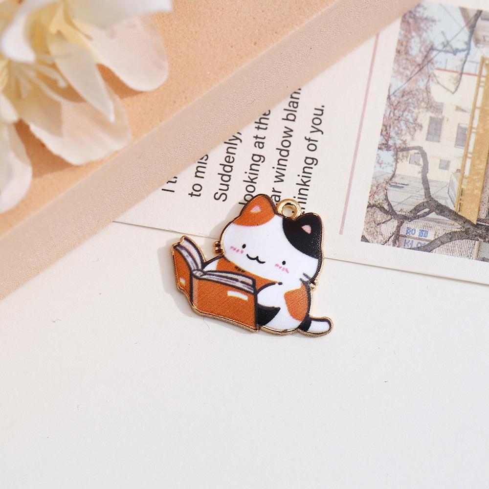 Alloy Diy Jewelry Accessories, Reading Cat Oil Drop Pendant Simple Necklace Bracelet Pendant Jewelry Accessories