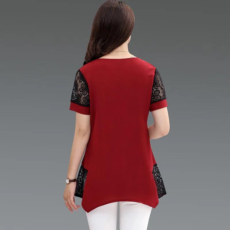 Women's Summer Chiffon Short Sleeve Mid Length Round Neck Large Size Loose T-Shirt