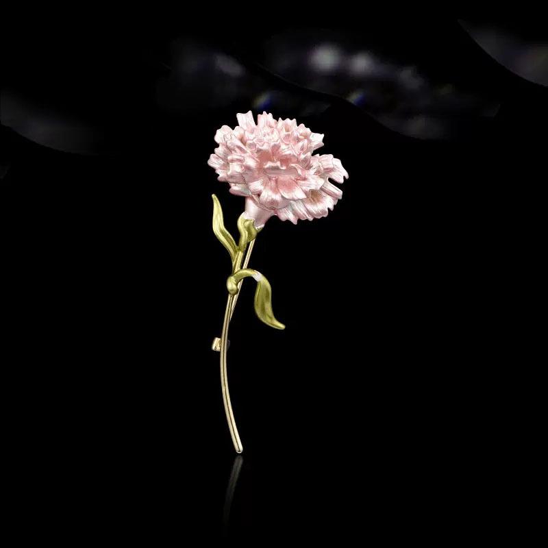 Elegant Enamel Carnation Brooch - Women's Simple, High-End Suit Accessory