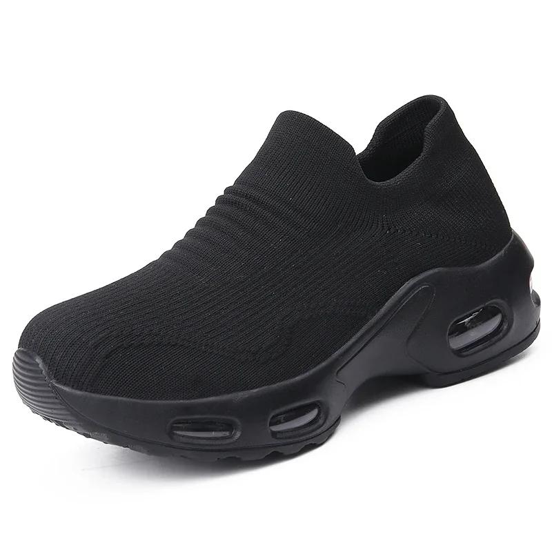 

Fashion Platform Slip-on Cushioning Running Shoes Women Slip-on Flying Weave Casual Sneakers Ladies Non-slip Sport Walking Shoes 35 чёрный