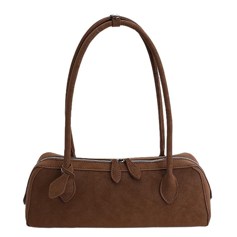 VIA ROMA Trendy Textuur Baguette-stijl Schoudertas met High-end Stijl en Afneembare Schouderband bruin
