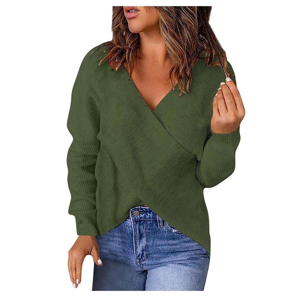 Damen-Pullover, lässig, einfarbig, V-Ausschnitt, lockerer Strickpullover, gerippter Strickpullover