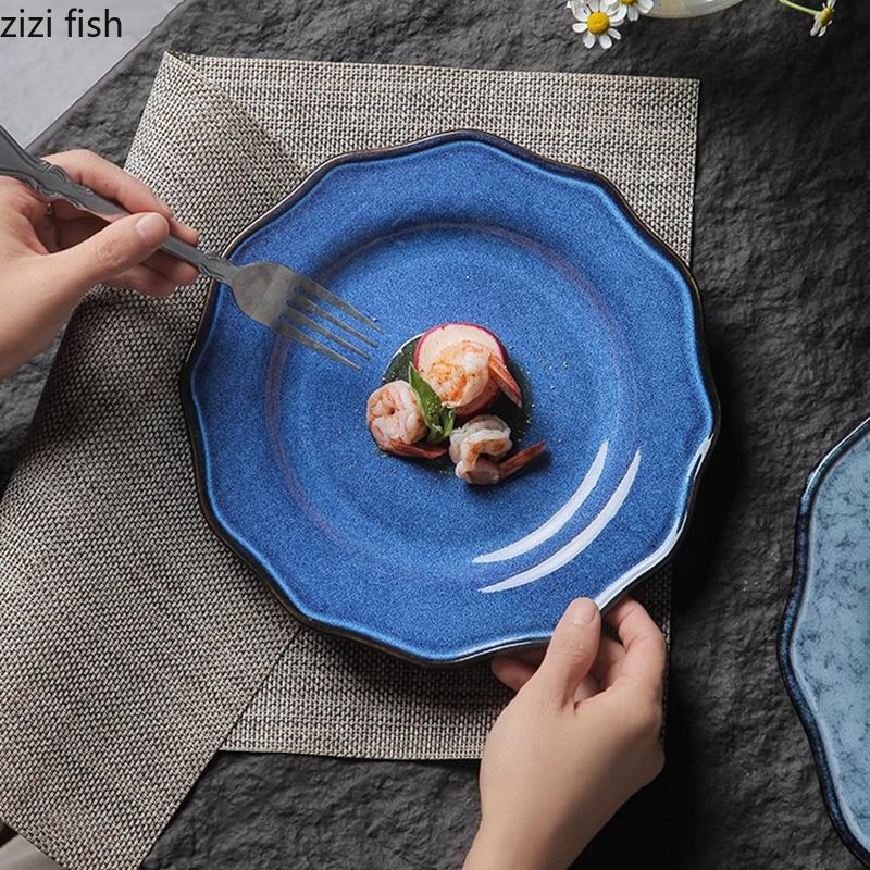 Kiln Changes Ceramic Lace Plate Vintage Steak Plate Barbecue Plate Dim Sum Snack Plates Molecular Cuisine Creative Tableware
