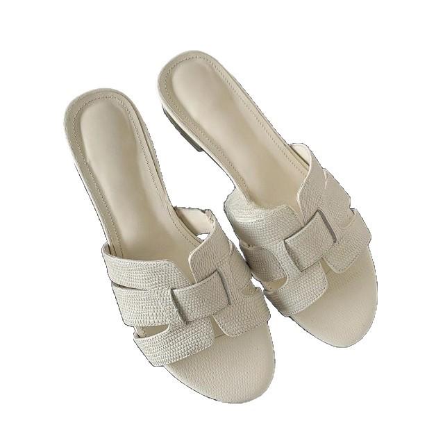 Temperament Versatile One-word Drag Thick Heel Outer Wear Wear Versatile Casual Soft Leather Woven Vacation Beach Cool Slippers Women's Summer