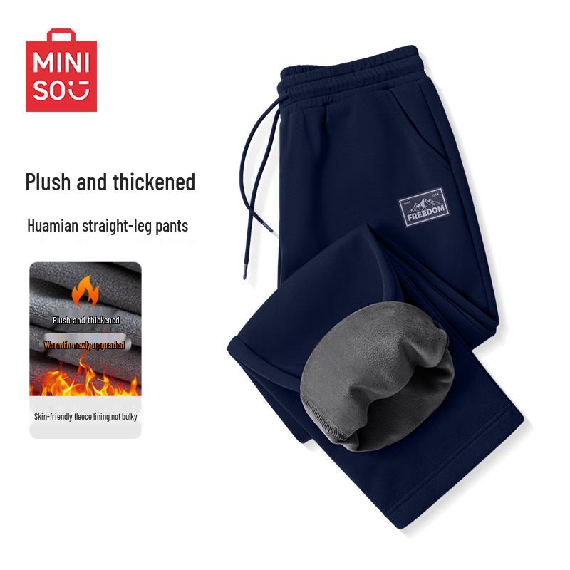 MINISO Men s Fleece-Lined Straight-Leg Casual Pants L
