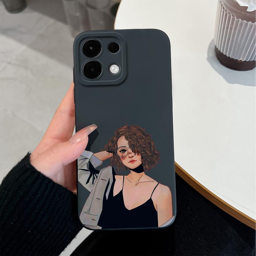 För Oppo Realme 5 6 7 8 9 10 Pro Plus K12 A5 A5X Telefonskal Söta Flicka Mönster Flytande Silikon Avancerat Anti-Slip Skyddsskal För Oppo Hölje