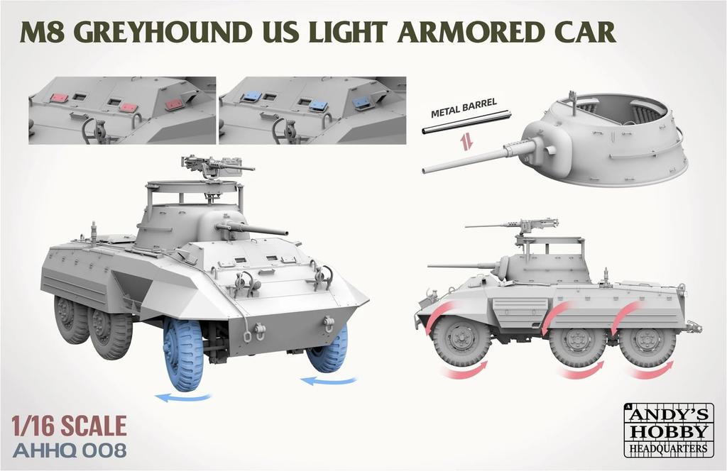 Takom M8 Greyhound Armored Vehicle Plastic Model Kit 1/16 TKOAHHQ-008
