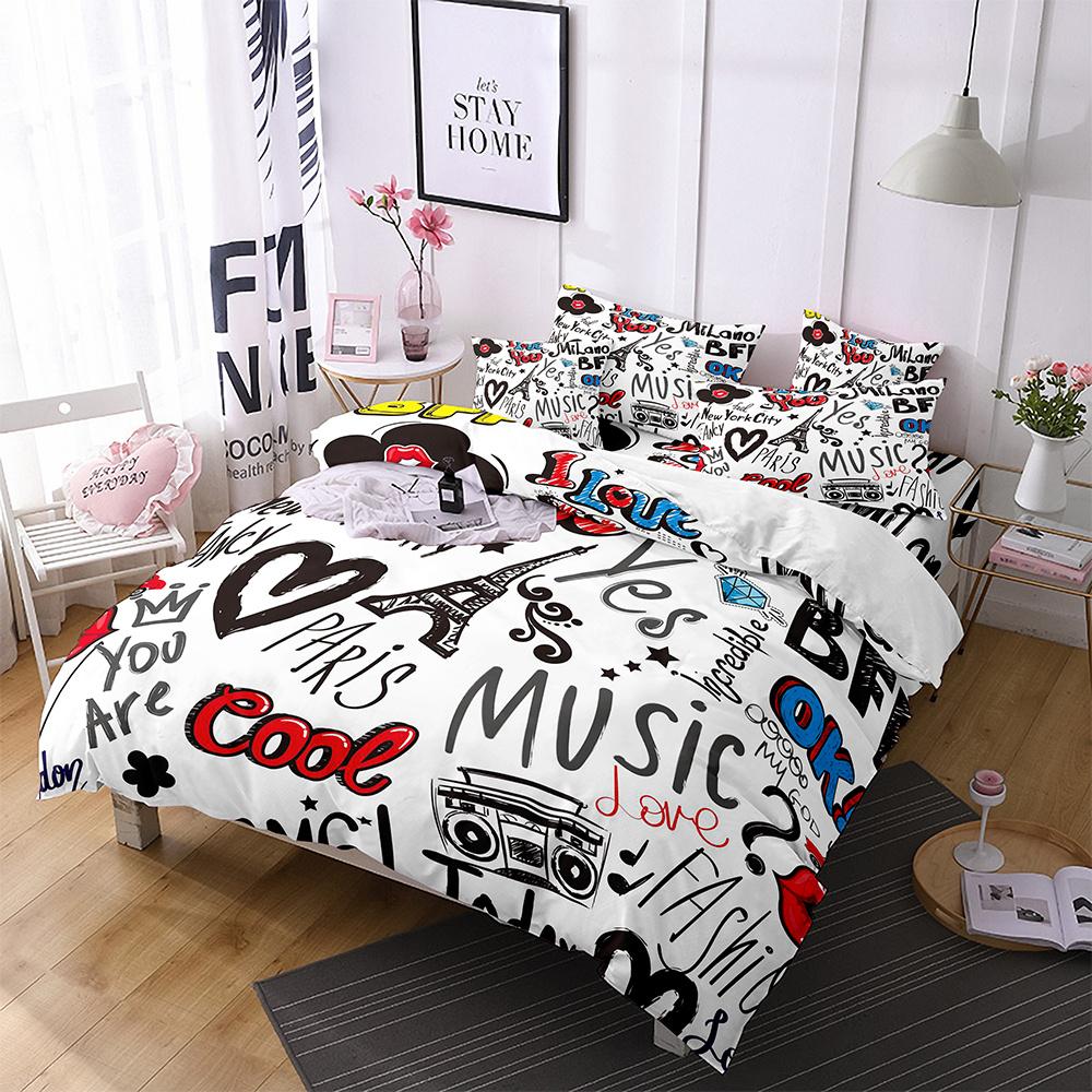 Lips Polyester Duvet Cover Set Red Heart Valentine's Day Present For Couple Wife King Queen Size Bedding Set With Pillowcase