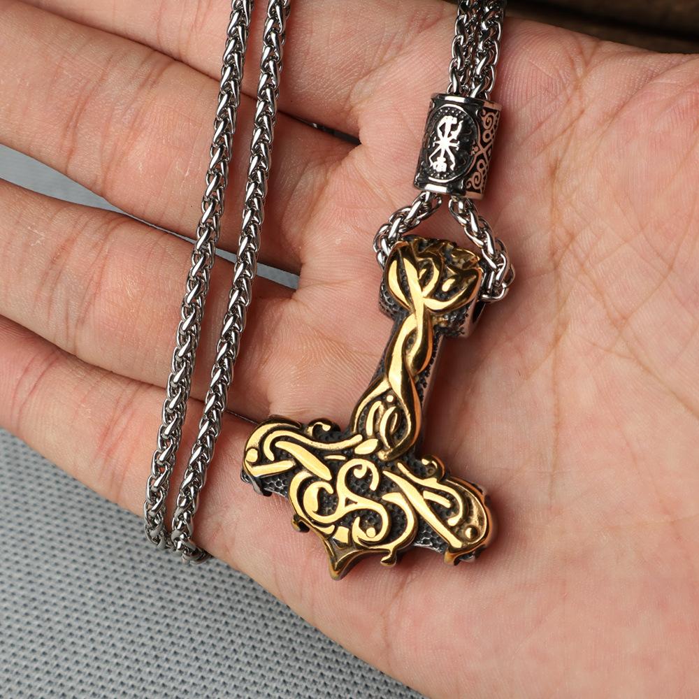 European and American Retro Personality Thor's Hammer Stainless Steel Men and Women Pendant Retro Hip Hop Trend