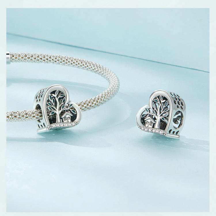 Yin Ziyun Heart-Shaped S925 Sterling Silver Family Tree DIY Bracelet Beads