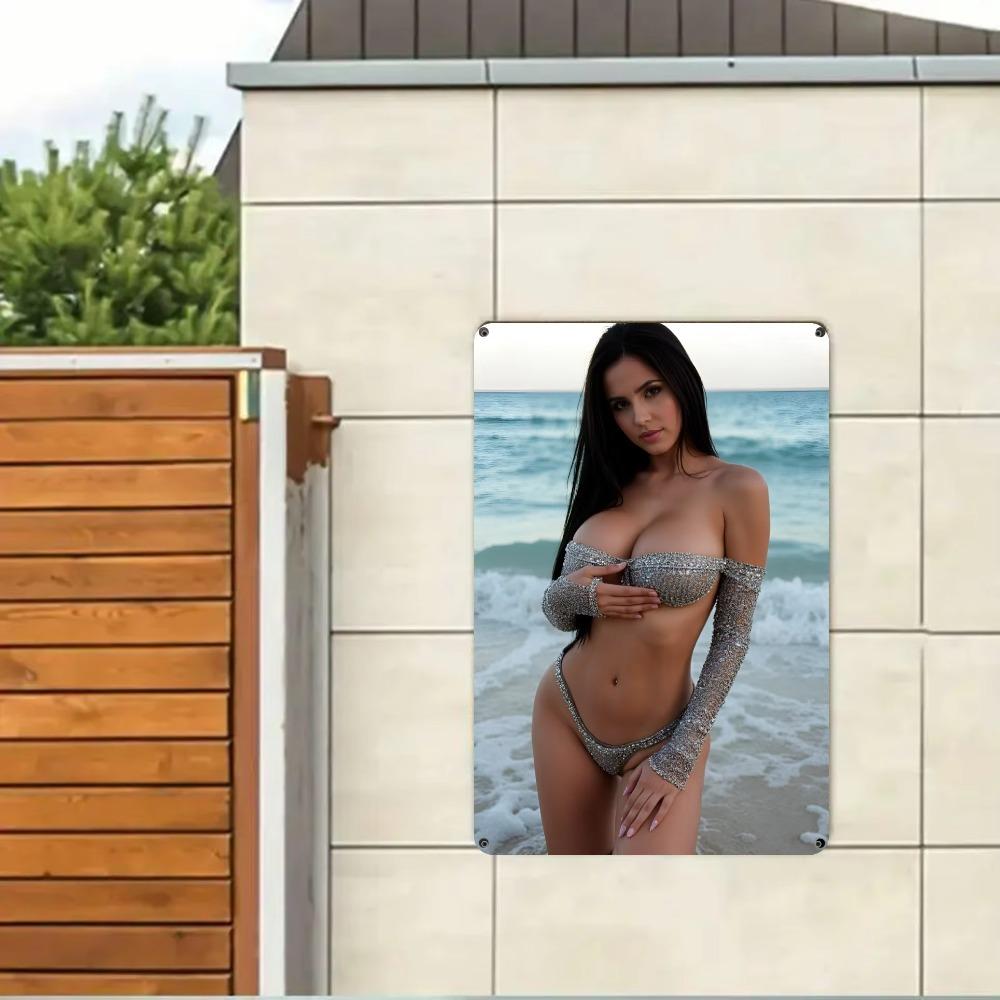 Bikini Beach Metal Sign Art 8x12 Wall Decor Poolside Coastal Home