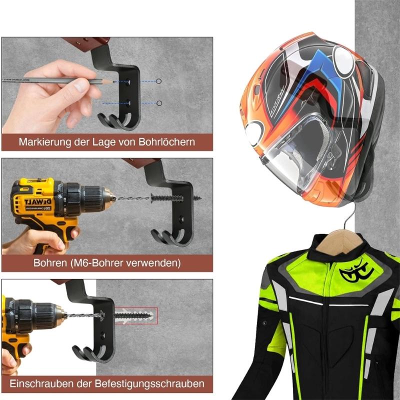 Sturdy Motorcycle Helmets and Jackets Storage Shelf Wall Display Rack with Utility Hooks for Home and Showrooms Use 2pcs