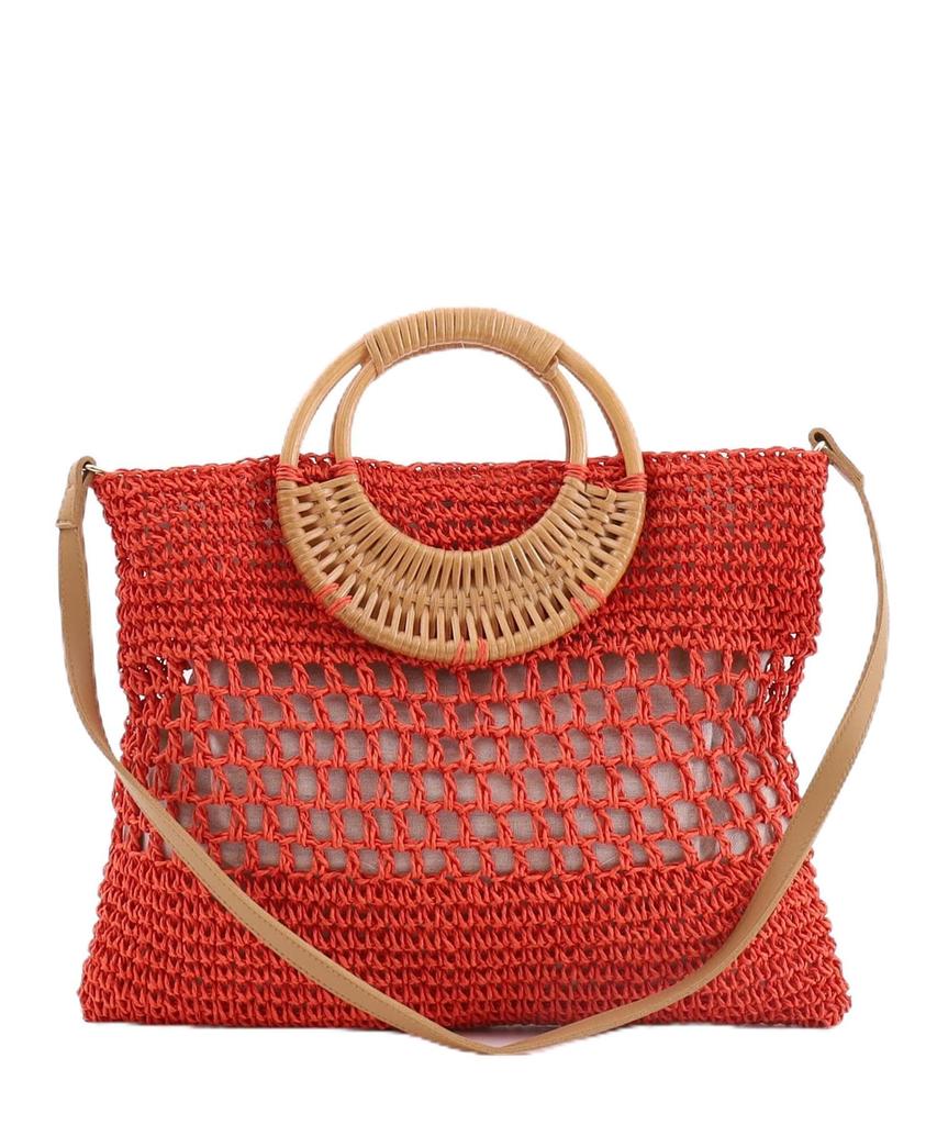 Cuco Rattan Round Handle x Paper Orange Handbag, 2-Way Bag/A4 Size, Women's, (134)
