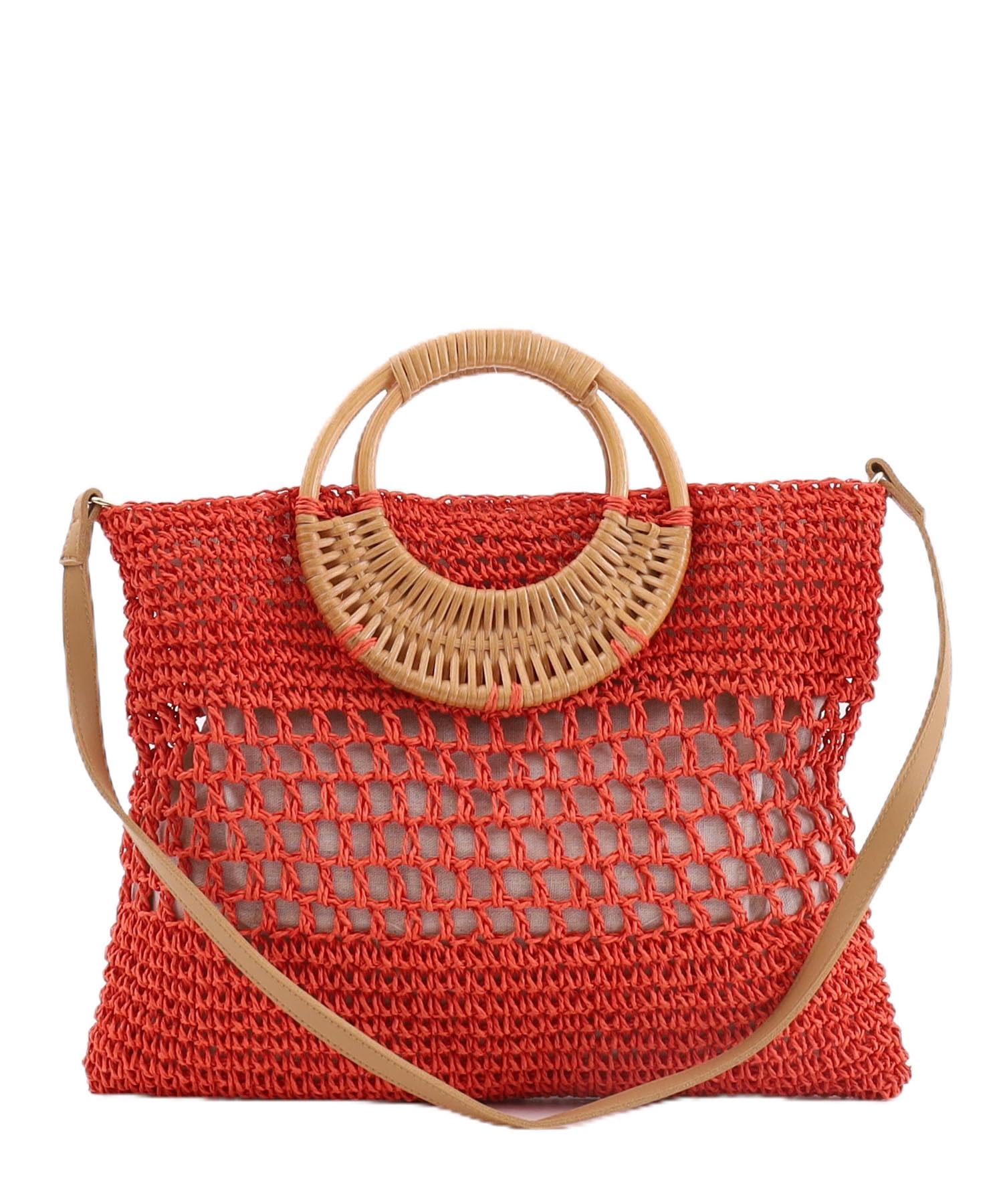 Сумка Cuco, Круглая ручка из ротанга x Бумага, 2-Way Bag, Размер A4, Женская, Оранжевая (134)