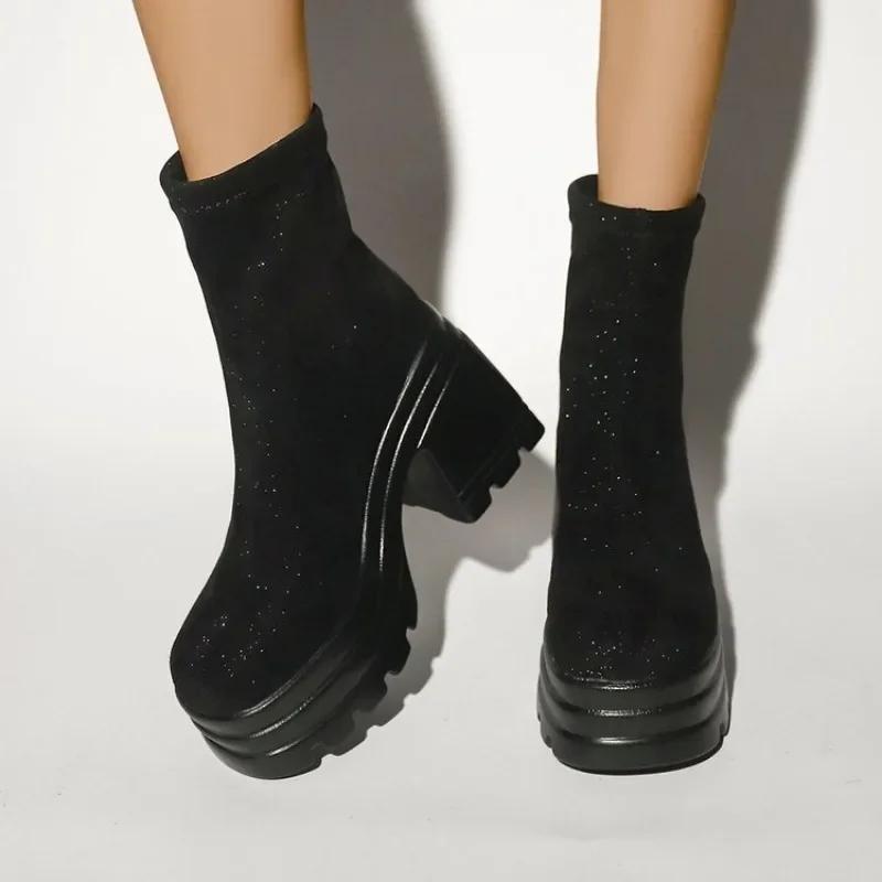 

2024 Женские ботинки Весна и Осень Сетчатые дышащие ботинки Удобные высокие каблуки Женские ботинки Горячий дизайнер Неглубокие туфли для женщин 36 чёрный